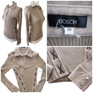 Y2k Bosch Henley S Ribbed Sweater Polo 38 Leather Laces Silver Snap Japan Luxury